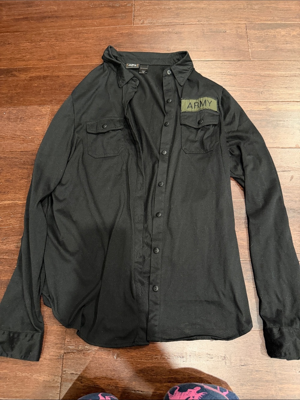 Daytrip Black Button-Down Shirt with Olive 'ARMY' Patch